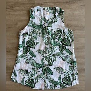 C&C California 100% Linen Tropical Print Tank SZ 1X